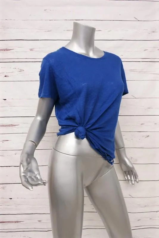 IRO Poppy Tee Blue Distressed Linen Size Small Short Sleeve Top