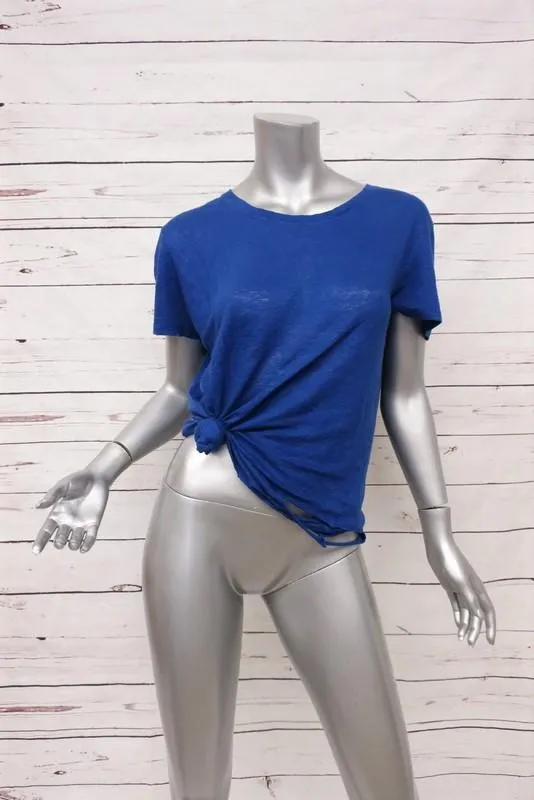 IRO Poppy Tee Blue Distressed Linen Size Small Short Sleeve Top
