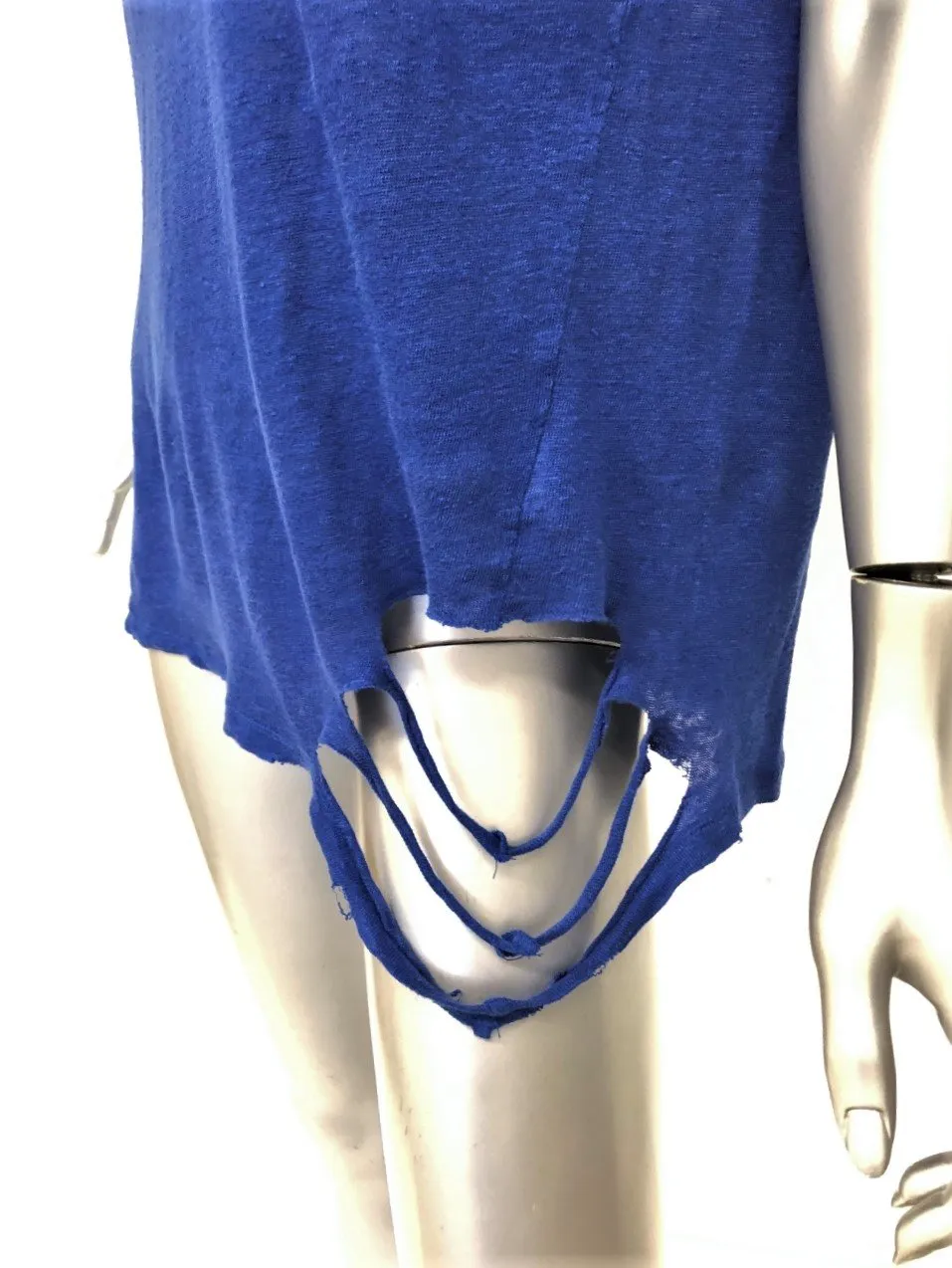 IRO Poppy Tee Blue Distressed Linen Size Small Short Sleeve Top