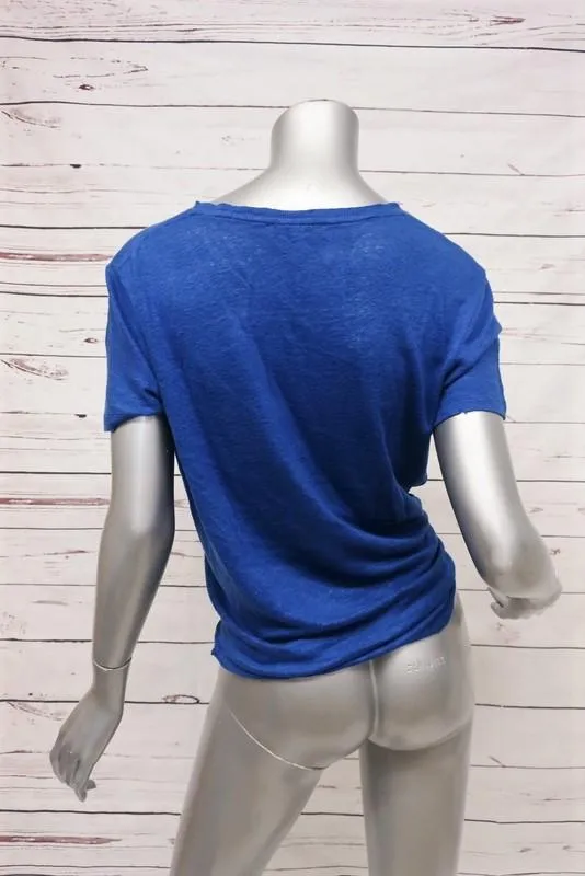 IRO Poppy Tee Blue Distressed Linen Size Small Short Sleeve Top