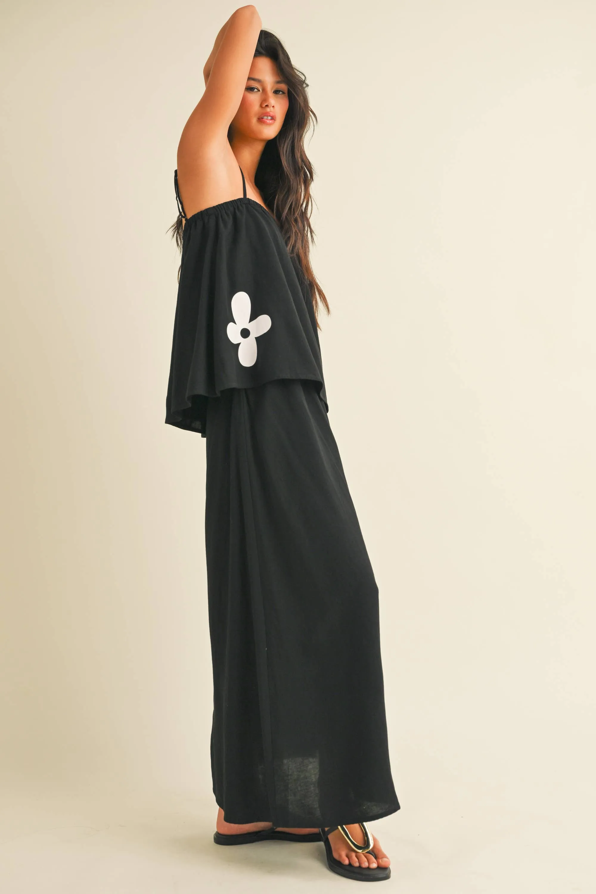 IST5853  FLORAL PRINT LINEN FLARED TANK AND MIDI SKIRT SET