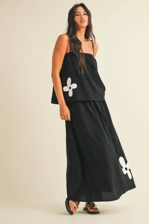 IST5853  FLORAL PRINT LINEN FLARED TANK AND MIDI SKIRT SET