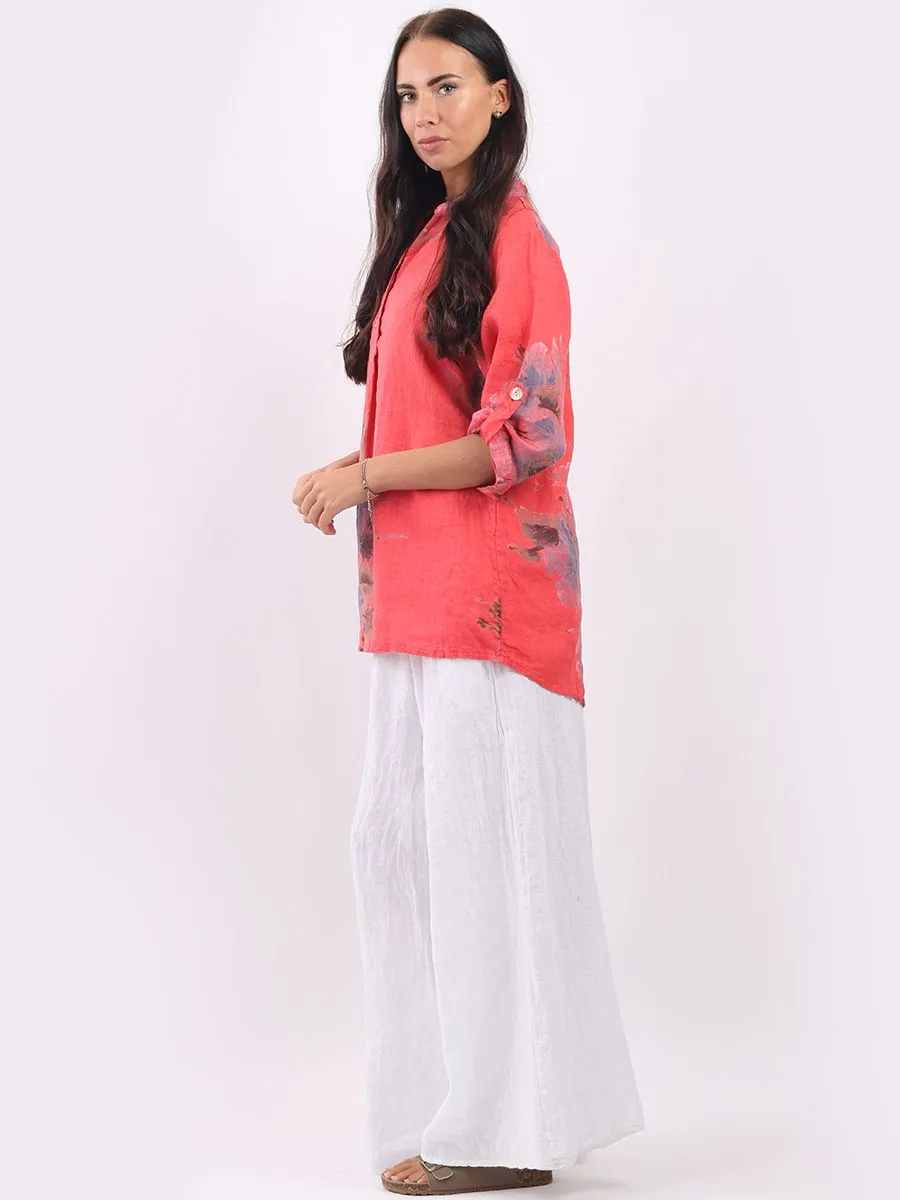 Italian Linen Floral Hi-Lo Top Coral Sz 10-16