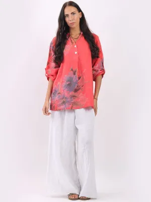 Italian Linen Floral Hi-Lo Top Coral Sz 10-16