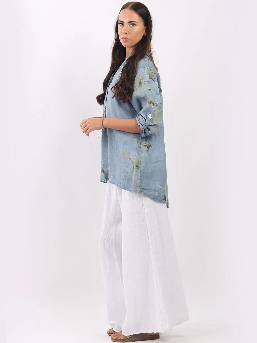 Italian Linen Floral Hi-Lo Top Denim Sz 10-16