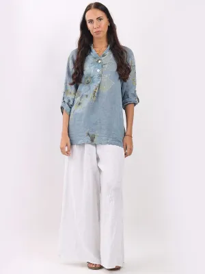 Italian Linen Floral Hi-Lo Top Denim Sz 10-16