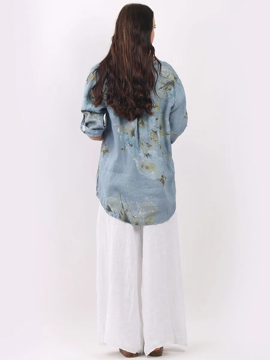 Italian Linen Floral Hi-Lo Top Denim Sz 10-16