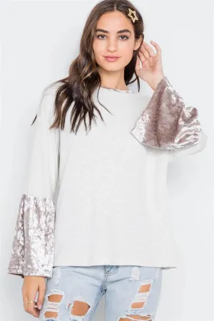 Ivory Combo Velvet Sleeves Sweater /2-2-2