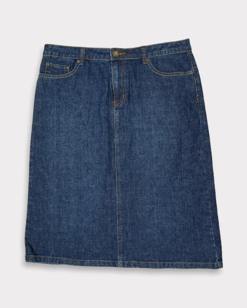 Jessica Sport Dark-wash Blue Denim Midi Skirt (W34)