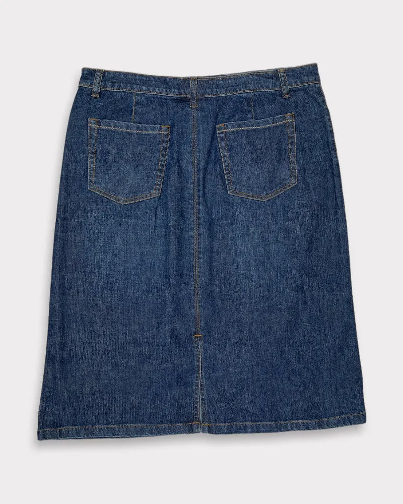 Jessica Sport Dark-wash Blue Denim Midi Skirt (W34)