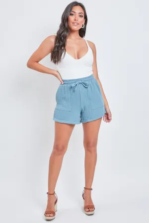 Junior Double Gauze Drawstring Banded Hem Shorts With Porkchop Pockets 6 Pack