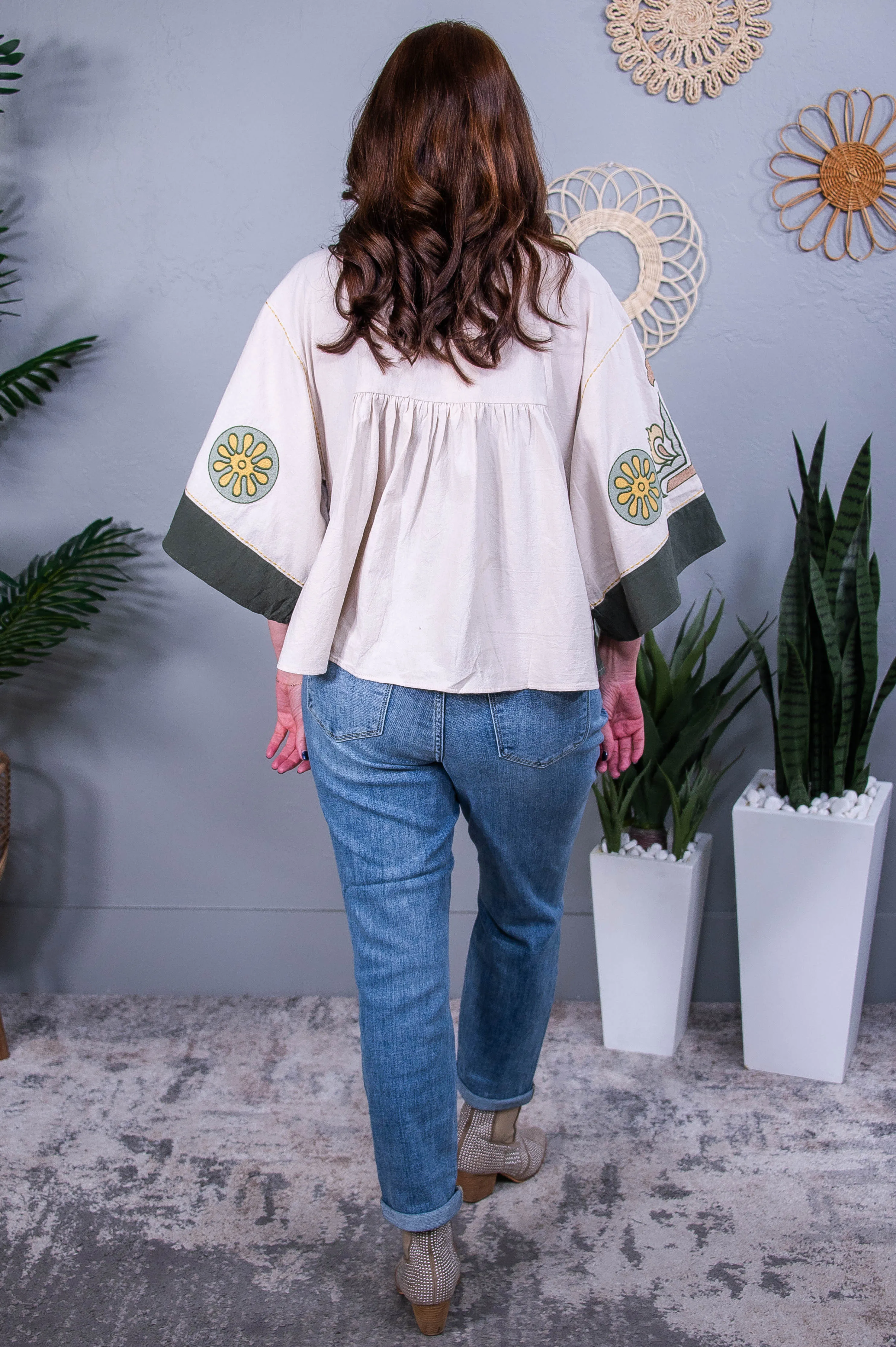 Just Another Dreamer Taupe/Olive Floral Embroidered Top - T10408TA