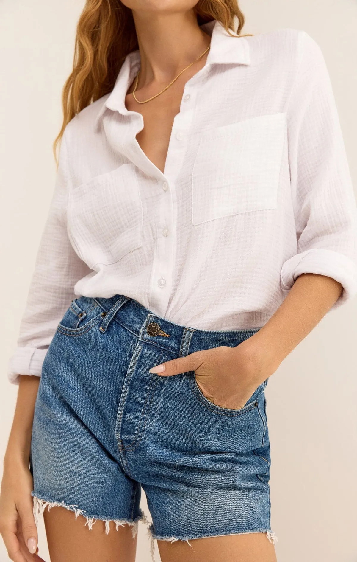KAILI BUTTON UP GAUZE TOP