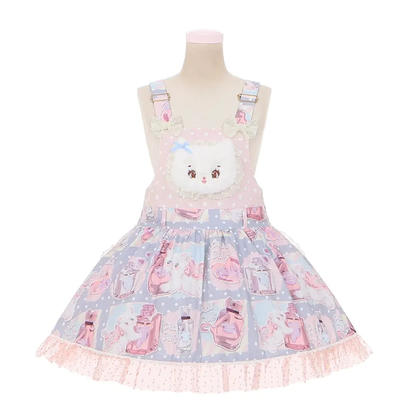 Kawaii Cartoon Cat Head Embroidered Lolita Dress