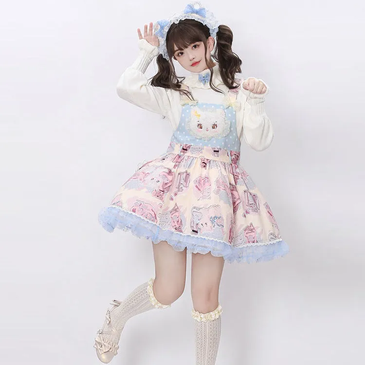 Kawaii Cartoon Cat Head Embroidered Lolita Dress