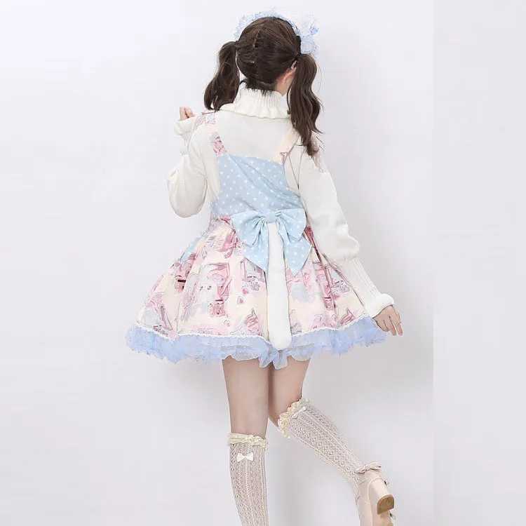 Kawaii Cartoon Cat Head Embroidered Lolita Dress