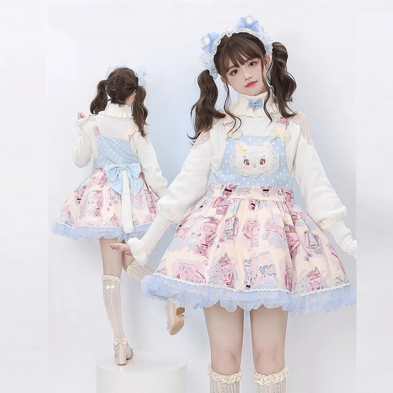Kawaii Cartoon Cat Head Embroidered Lolita Dress