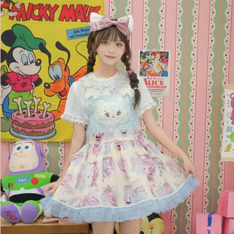 Kawaii Cartoon Cat Head Embroidered Lolita Dress