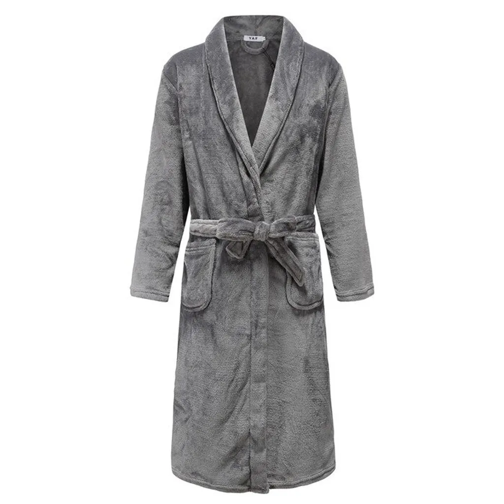 Keep Warm Solid Winter Night Wear Sleepwear Full Sleeve Bathrobe Negligee Coral Fleece Home Dressing Gown OverSized XXL