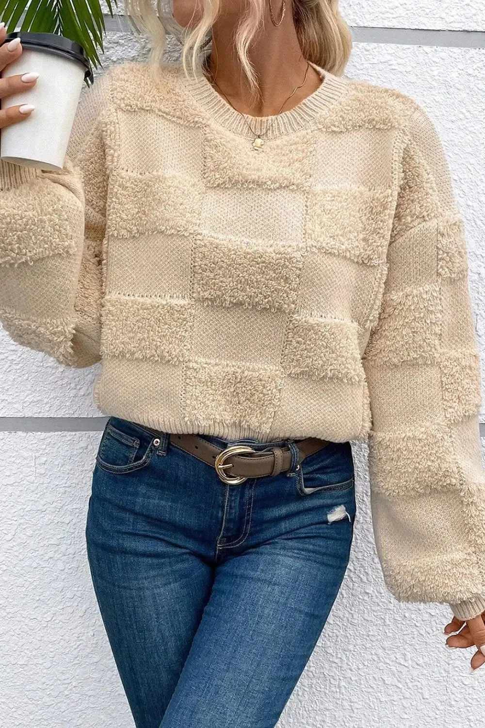 'Kenna' Checkered Fleece Sweater