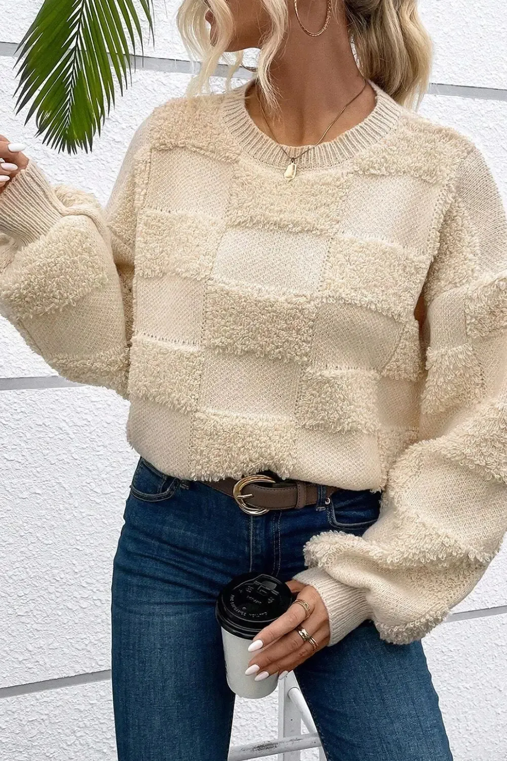 'Kenna' Checkered Fleece Sweater
