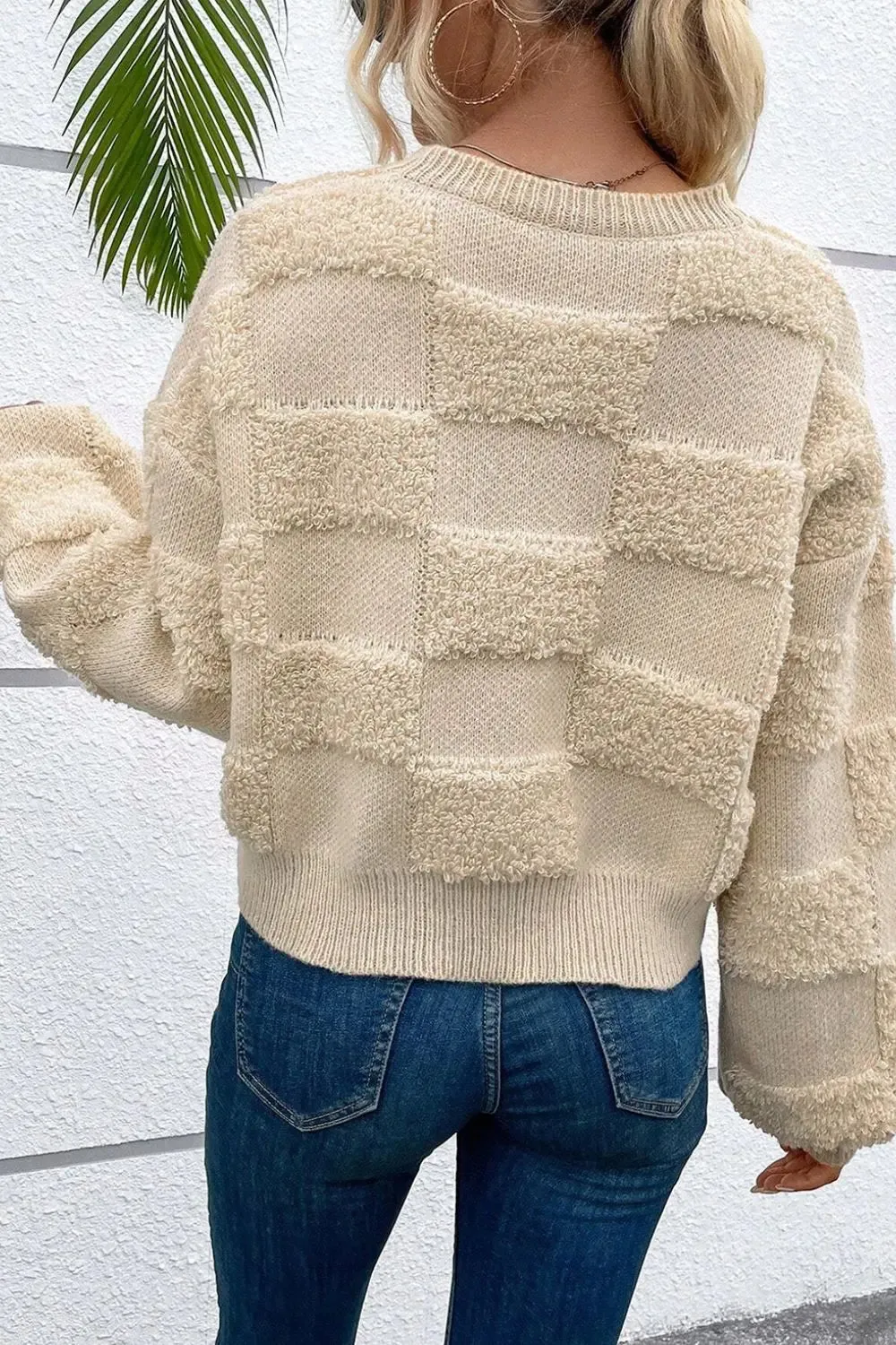 'Kenna' Checkered Fleece Sweater