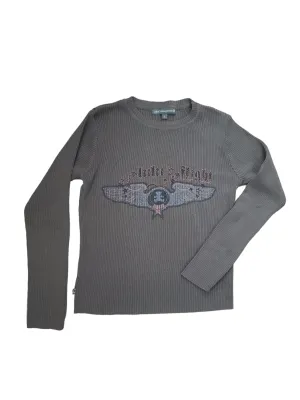 Khaki cybergrunge y2k ribbed sweater