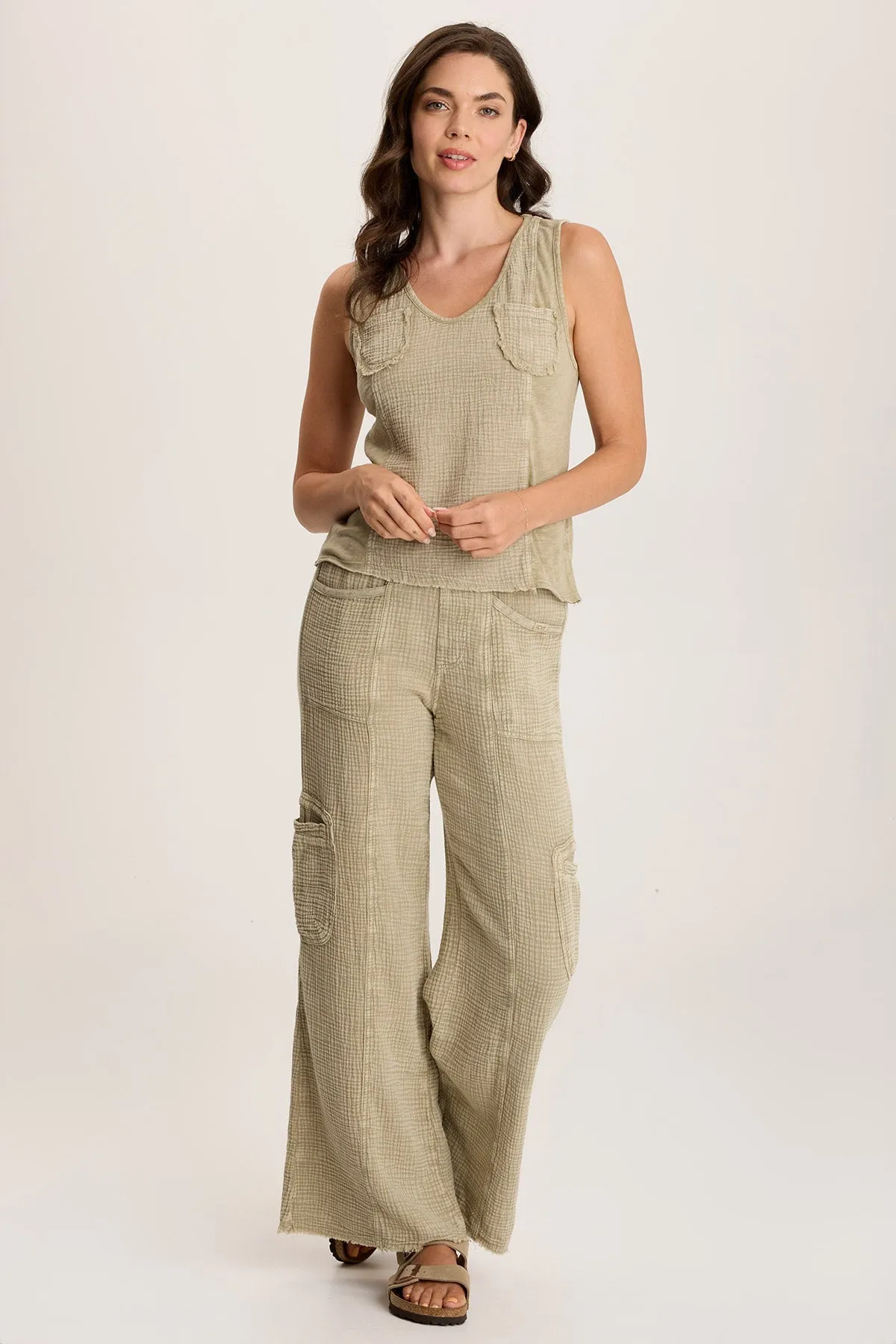 Kirkley Gauze/Jersey V-Neck Tank