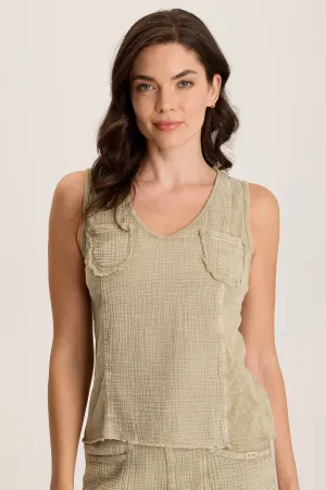 Kirkley Gauze/Jersey V-Neck Tank