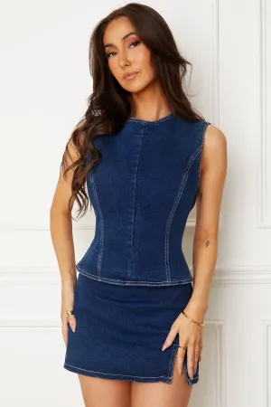 Kirsten Dark Denim Open Back Top and Mini Skort Set