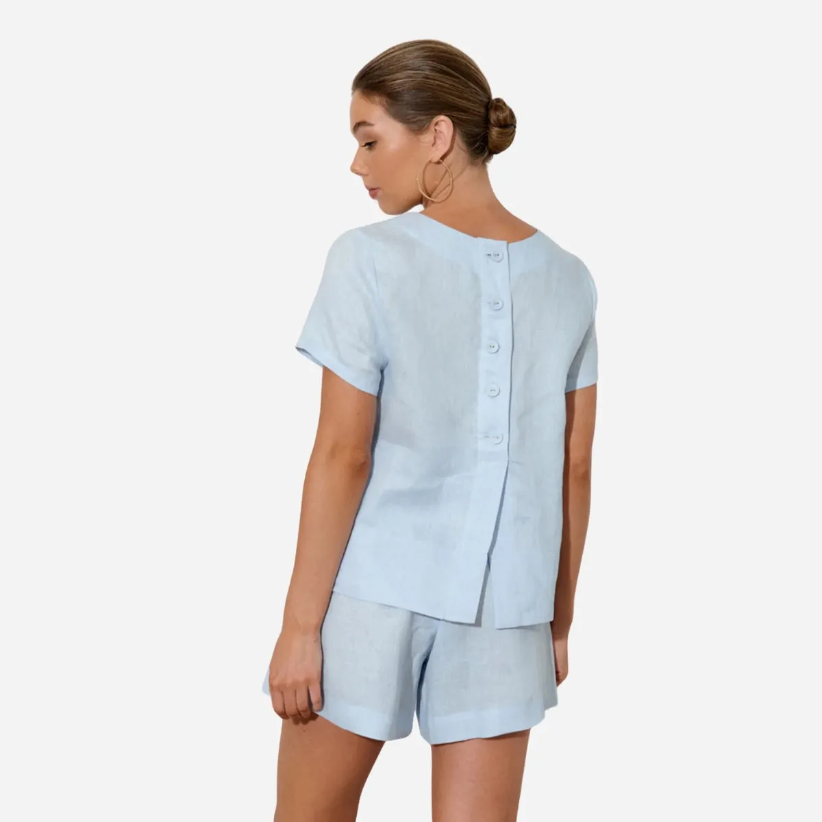 Kita Short Sleeve Linen Top (Light Blue)