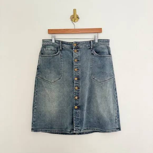 KUT From The Kloth Rose Button Front Denim Straight Skirt Blue 14