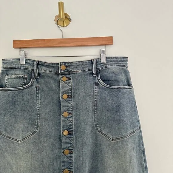 KUT From The Kloth Rose Button Front Denim Straight Skirt Blue 14