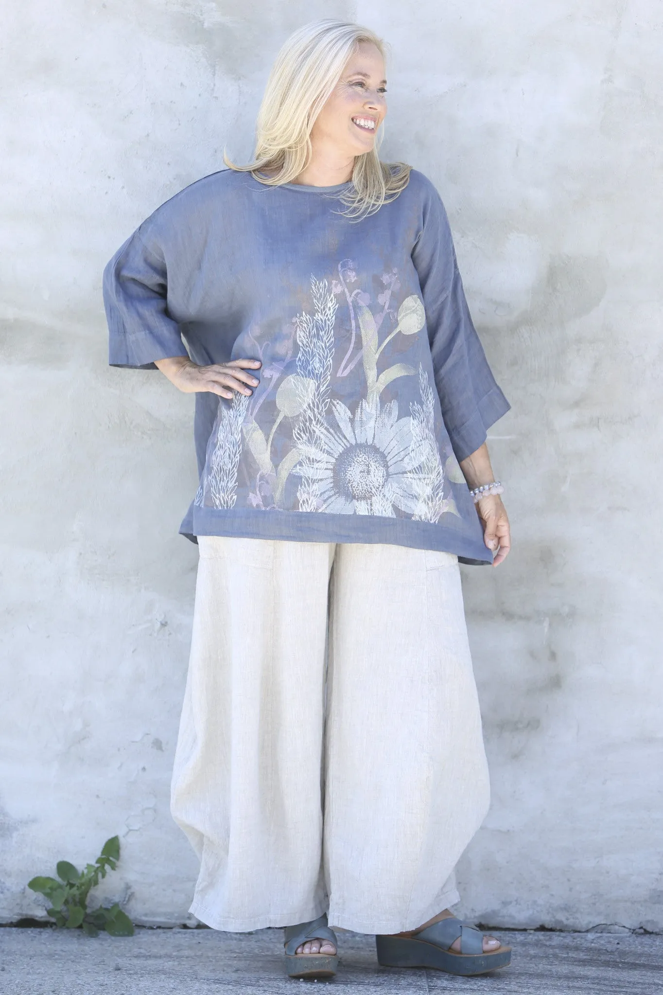 L594-Oversized Square Linen Top-Gracious Blue-P