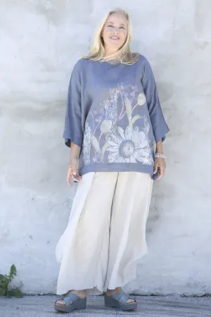 L594-Oversized Square Linen Top-Gracious Blue-P