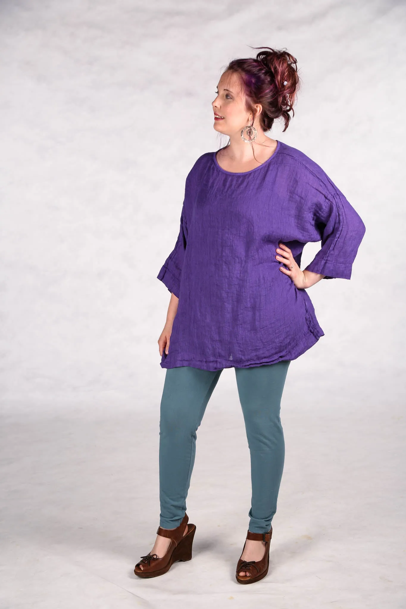 L594-Oversized Square Linen Top-Violet-UNprinted