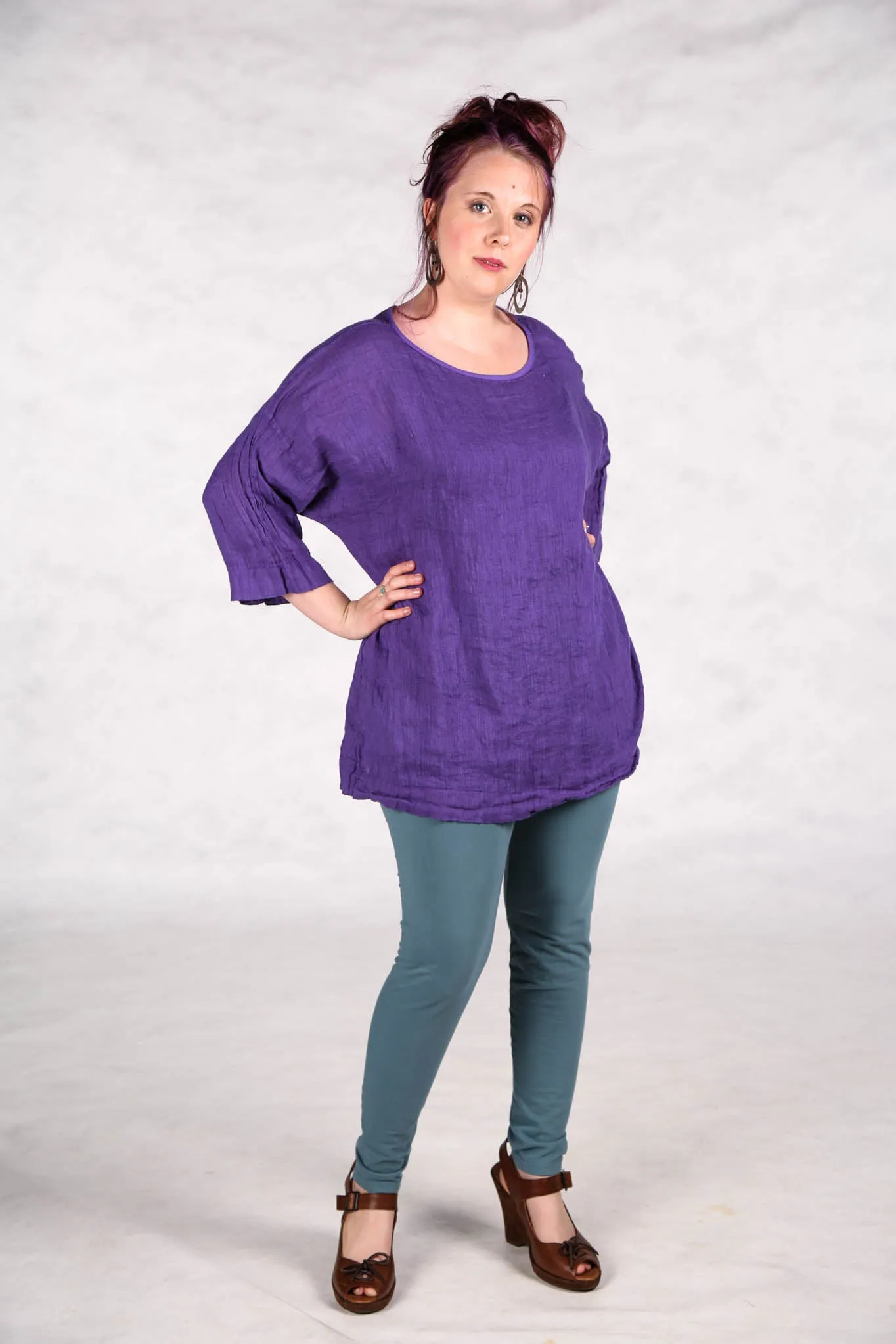 L594-Oversized Square Linen Top-Violet-UNprinted