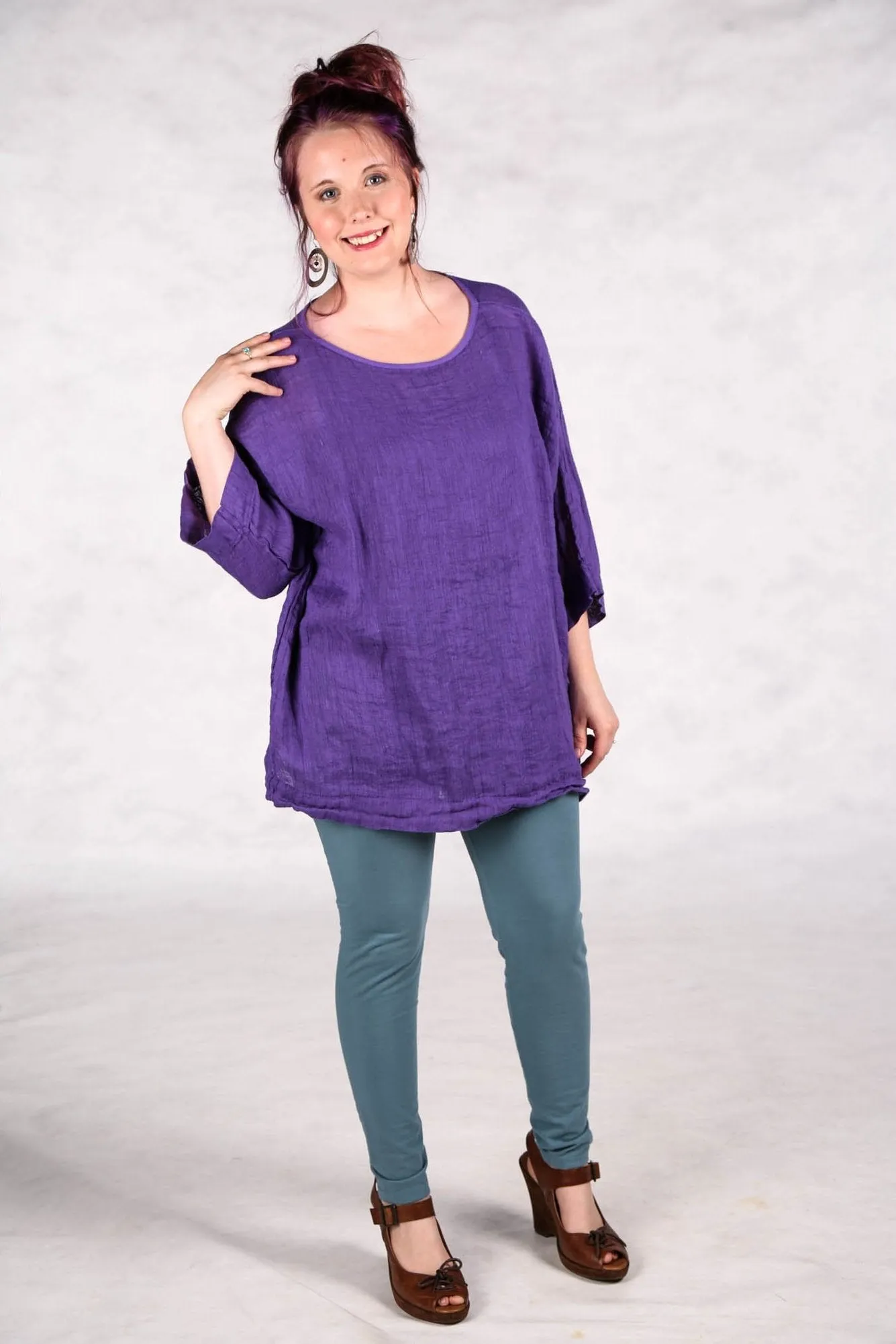 L594-Oversized Square Linen Top-Violet-UNprinted