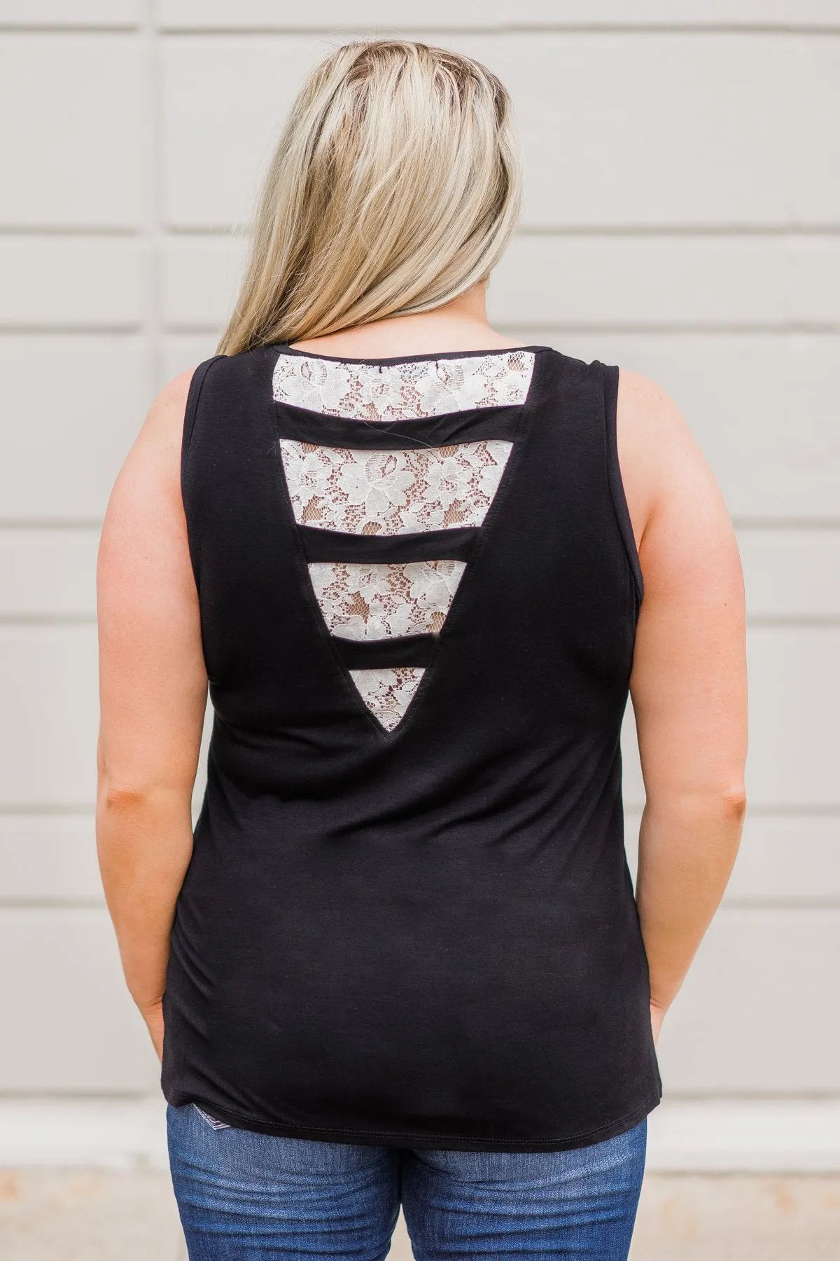 Lace Back Pocket Tank Top - Black
