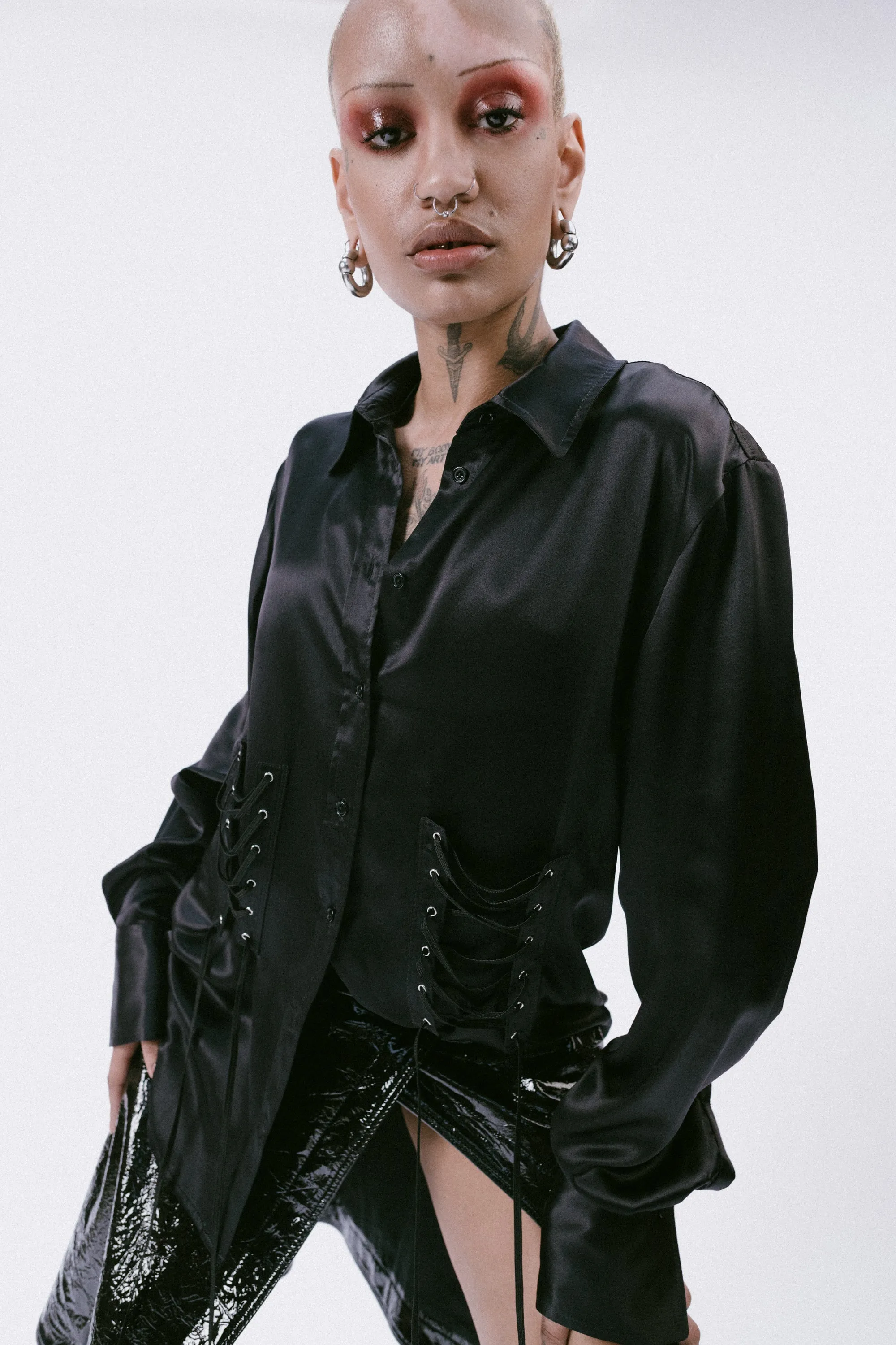 Lace Up Silk Shirt