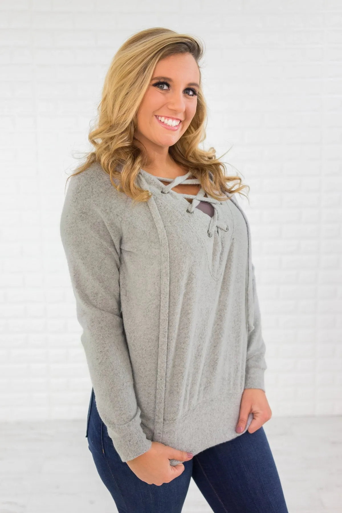Laces Out Sweater ~ Grey