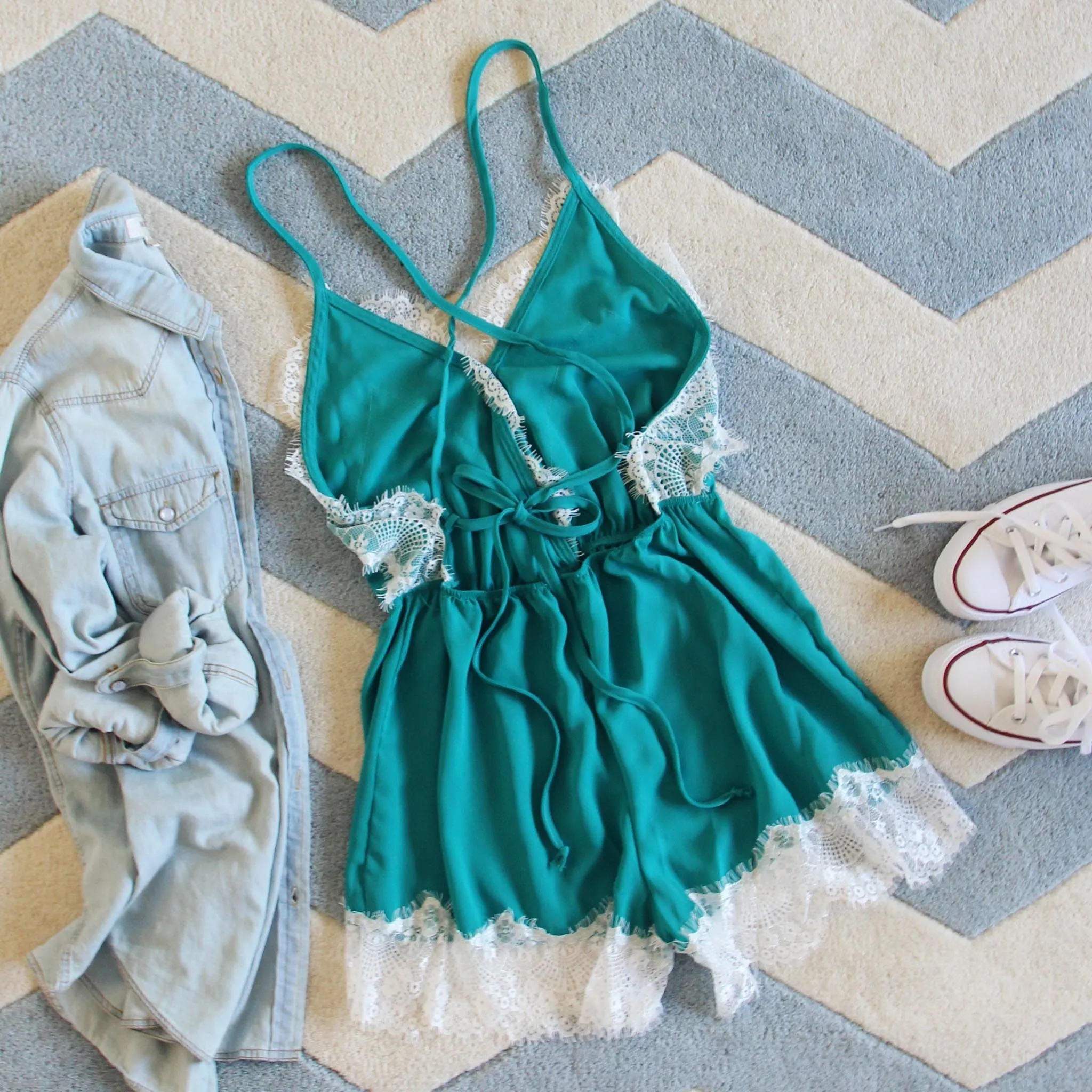 Le Fleur Lace Romper in Azure