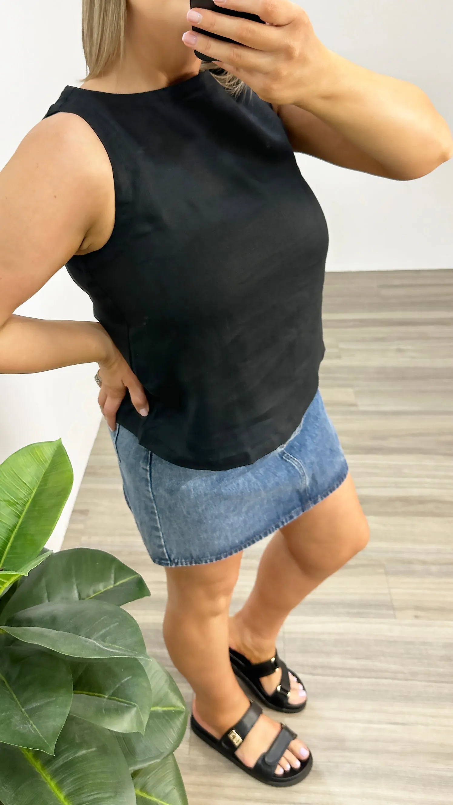 Leona Linen Tank Black