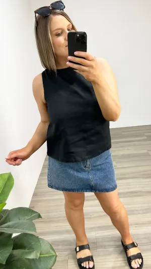 Leona Linen Tank Black