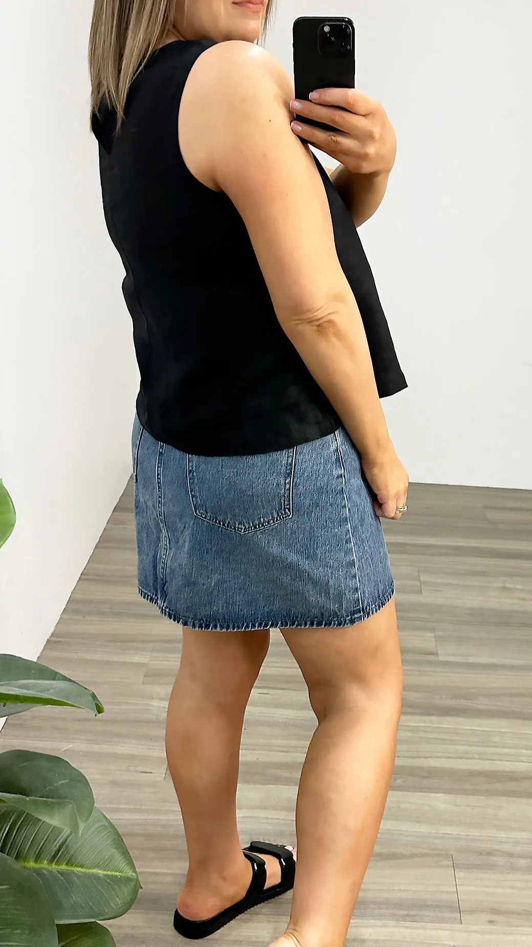 Leona Linen Tank Black
