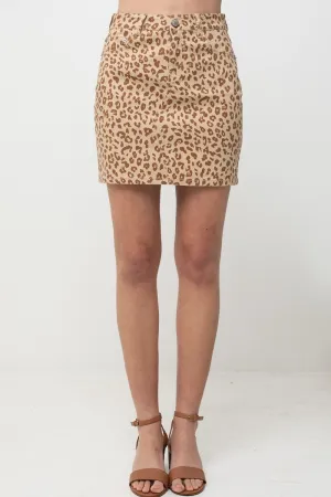 Leopard Printed Cotton Span Mini Skirt