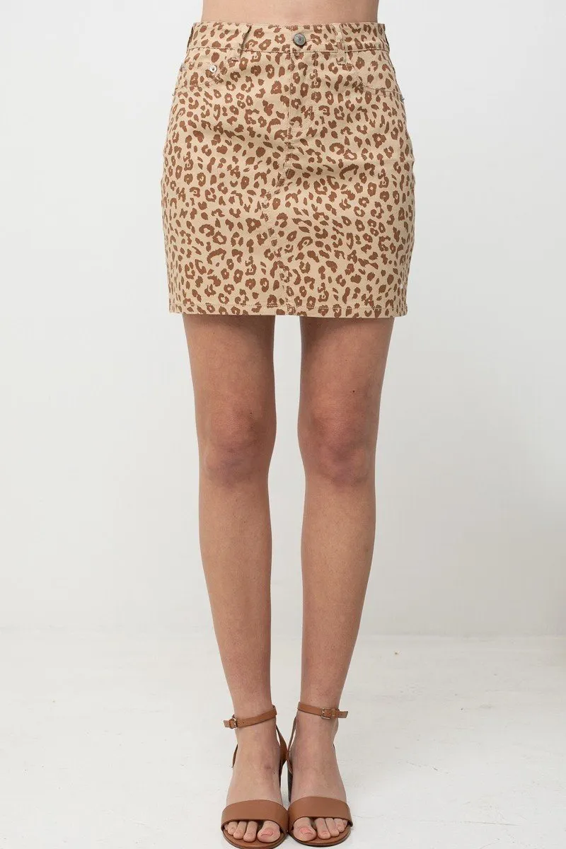 Leopard Printed Cotton Span Mini Skirt