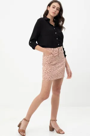 Leopard Printed Cotton Span Mini Skirt