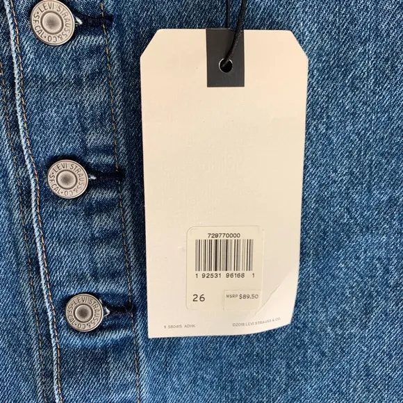 Levi’s Women’s Mini Button Medium Blue Denim Skirt Size 26 NWT