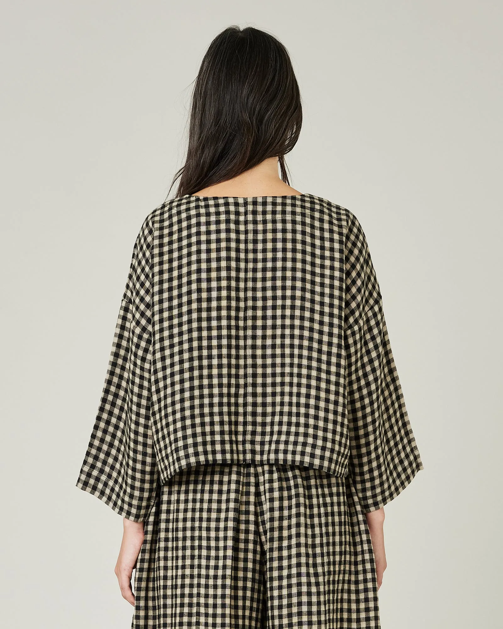 Lily Black & Ecru Check Linen Top